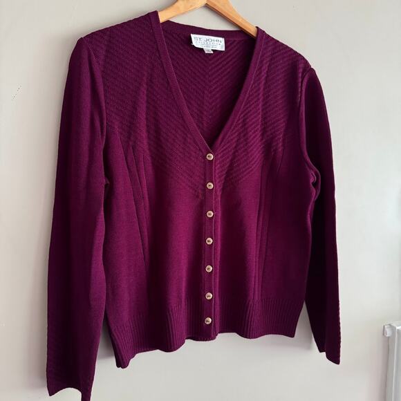 St. John Collection by Marie Gray Purple Knit Cardigan Sweater VNeck Size 14 USA - Picture 2 of 4